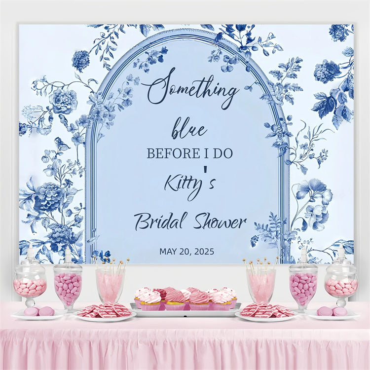 Bridal Shower Backdrop Vintage Blue Floral Arch Personalized Backdrop UK GQ3-227
