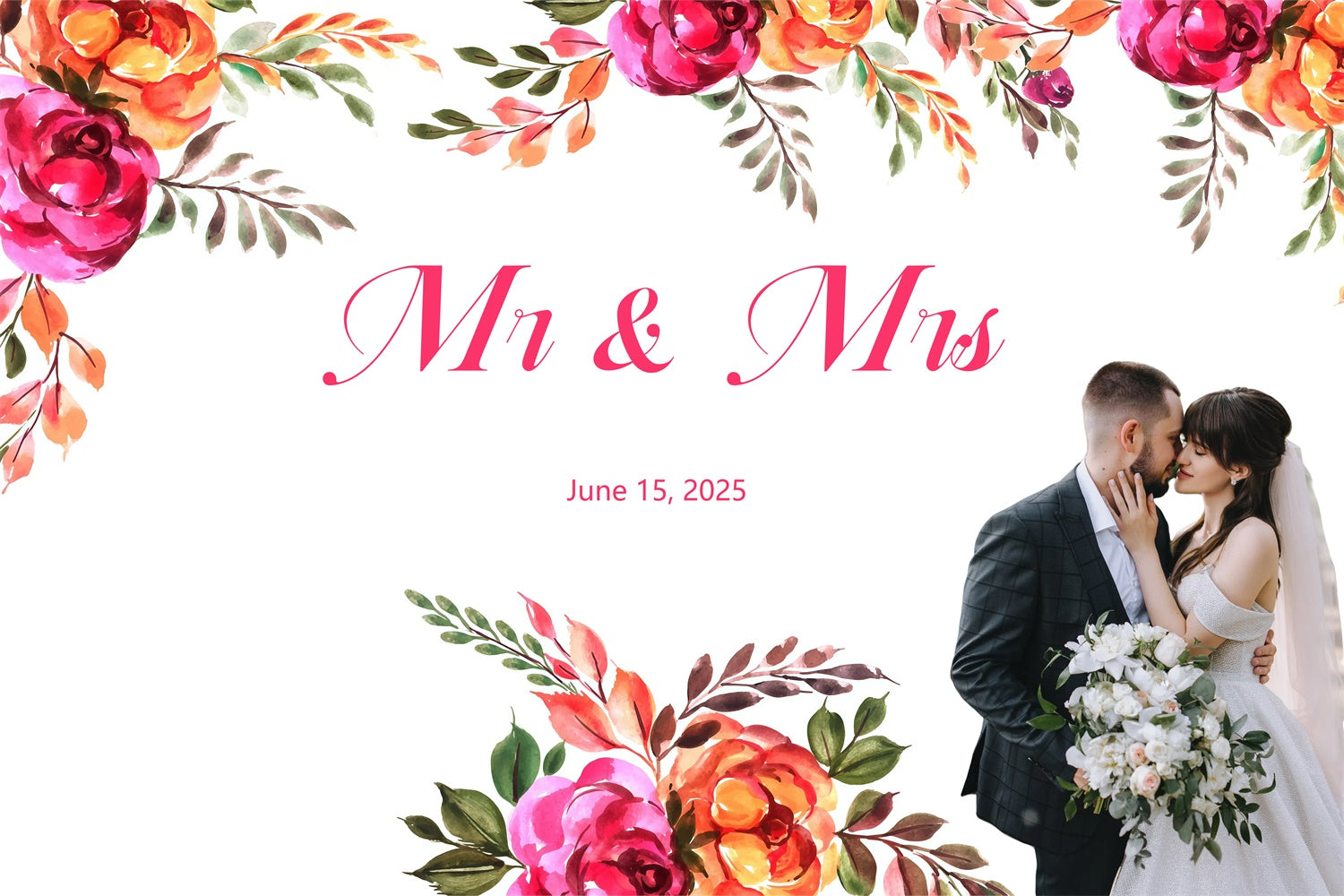 Custom Wedding Photo Backdrop Colorful Floral Frame Backdrop UK GQ3-228