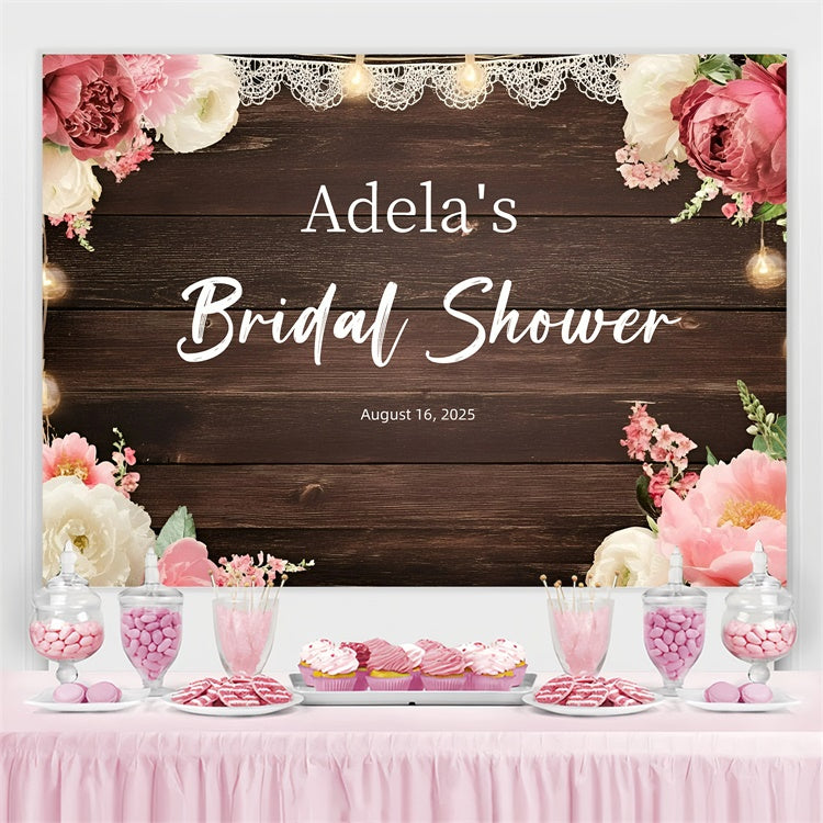 Custom Backdrop For Bridal Shower Rustic Wood Lace Floral Backdrop UK GQ3-233