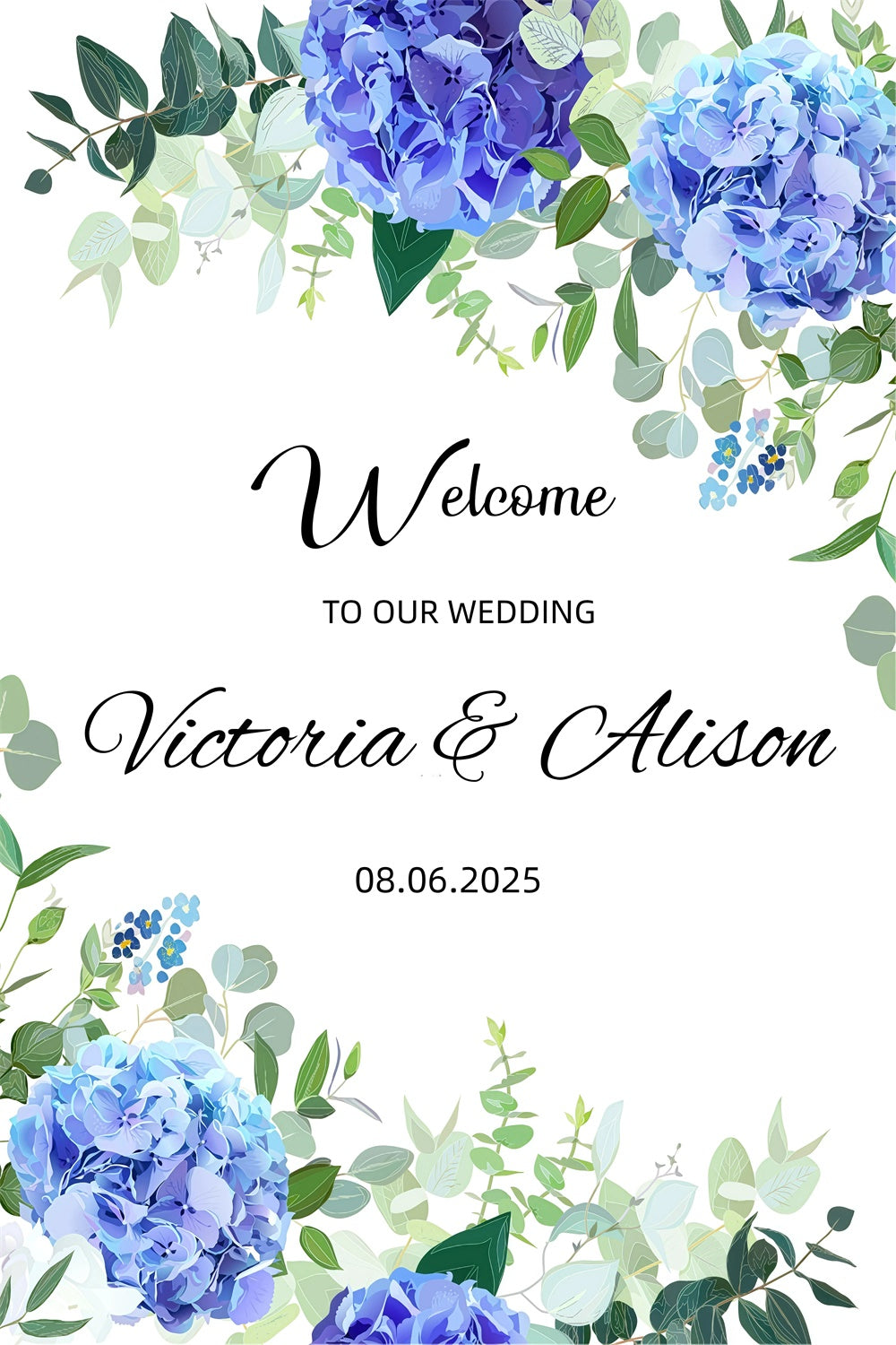 Personalized Wedding Backdrop Blue Floral Leafy Welcome Backdrop UK GQ3-237