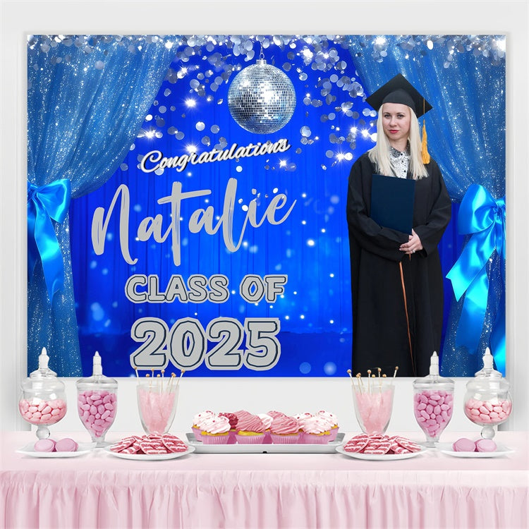 Custom Graduation Backdrop Glitter Drapes Blue Graduation Party Backdrop UK GQ3-239