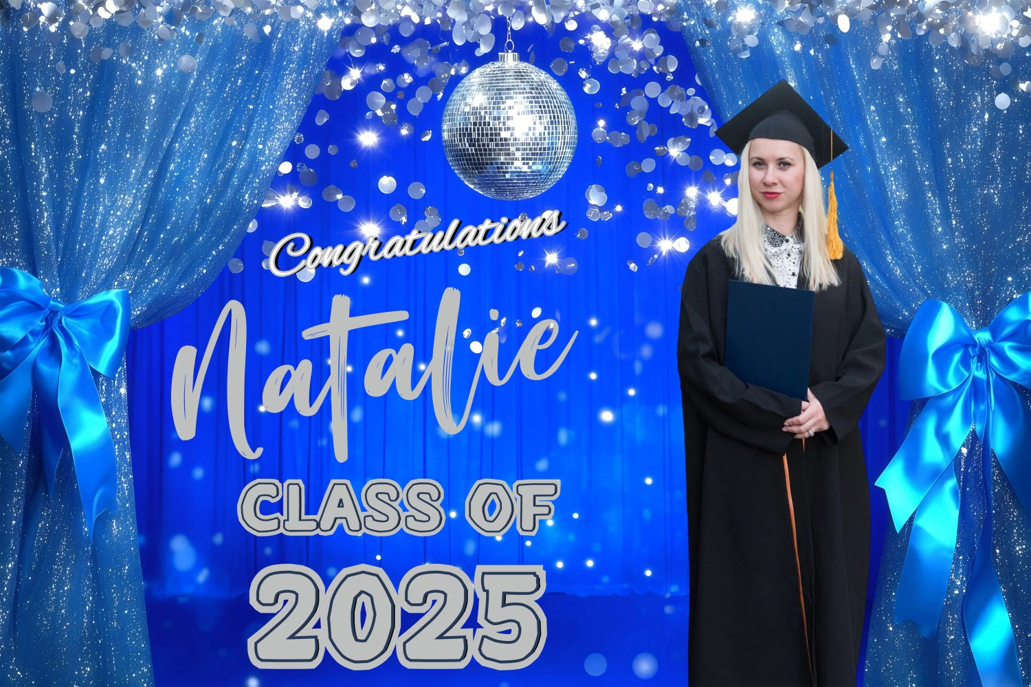 Custom Graduation Backdrop Glitter Drapes Blue Graduation Party Backdrop UK GQ3-239