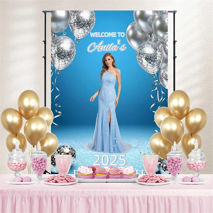 Prom Backdrop Glam Silver Balloon Graduation Party Customized Backdrop UK GQ3-250