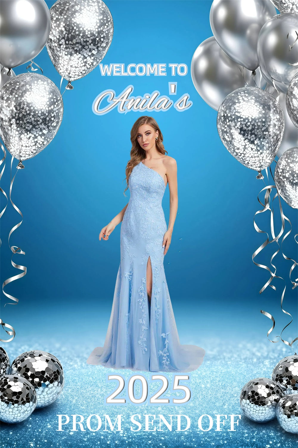 Prom Backdrop Glam Silver Balloon Graduation Party Customized Backdrop UK GQ3-250