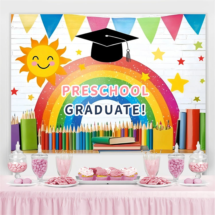 Preschool Graduation Backdrop Vibrant Rainbow Banner Graduation Party Backdrop UK GQ3-257