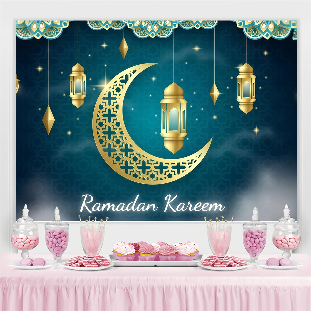 Ramadan Backdrops Gold Crescent Lantern Backdrop UK GQ3-5