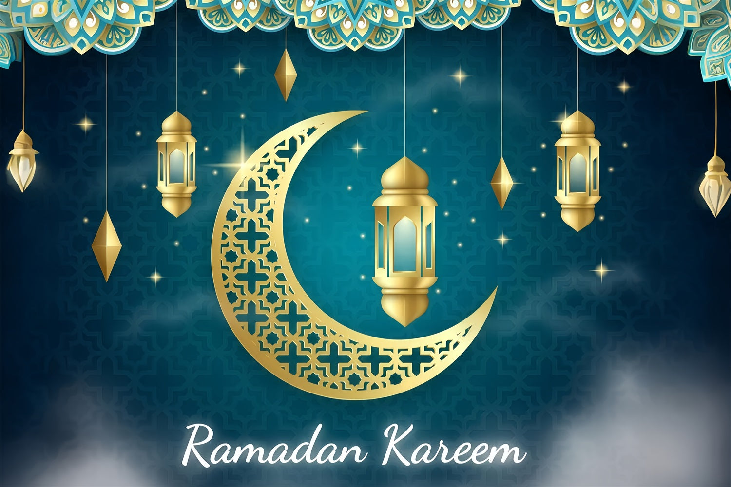 Ramadan Backdrops Gold Crescent Lantern Backdrop UK GQ3-5