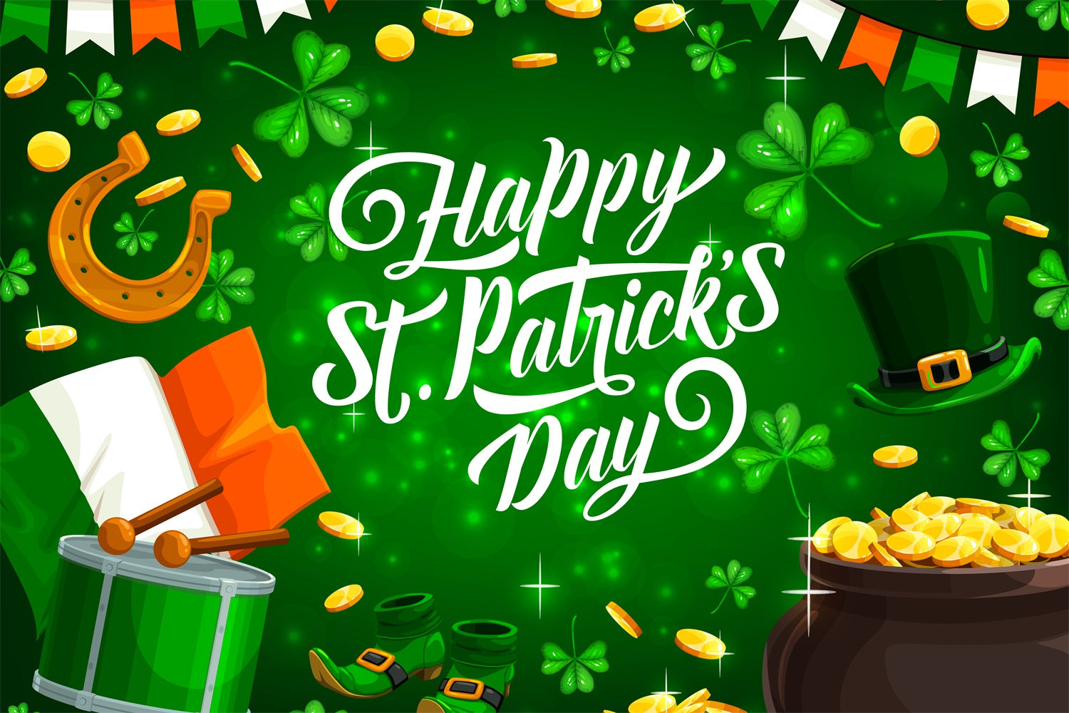 St Patricks Day Backdrops Glowing Green Shamrock Lucky Backdrop UK GQ3-58