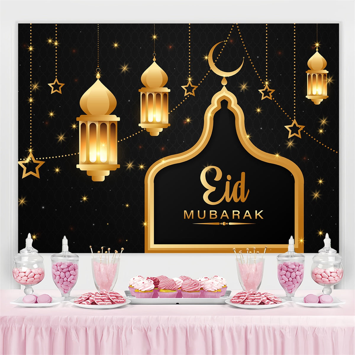 Eid Mubarak Backdrop Golden Lanterns Starry Eid Backdrop UK GQ3-61