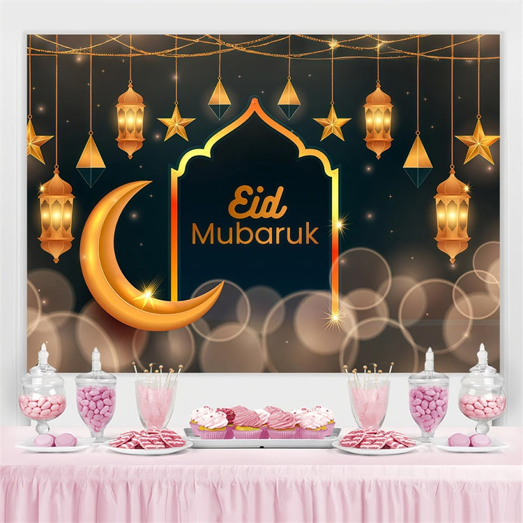 Eid Mubarak Backdrop Crescent Moon Hanging Lanterns Backdrop UK GQ3-62