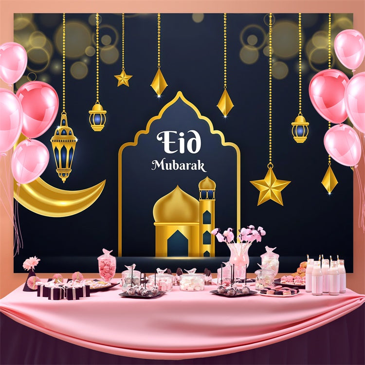 Eid Mubarak Backdrop Shimmering Eid Crescent Lights Backdrop UK GQ3-65