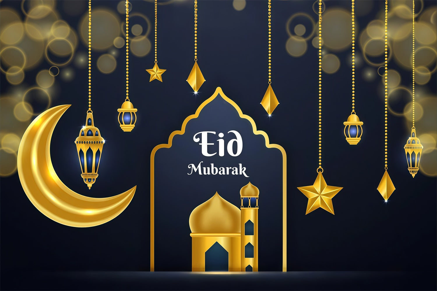 Eid Mubarak Backdrop Shimmering Eid Crescent Lights Backdrop UK GQ3-65