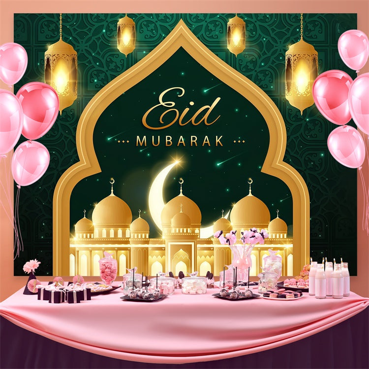 Eid Mubarak Backdrop Opulent Green Gold Eid Backdrop UK GQ3-66