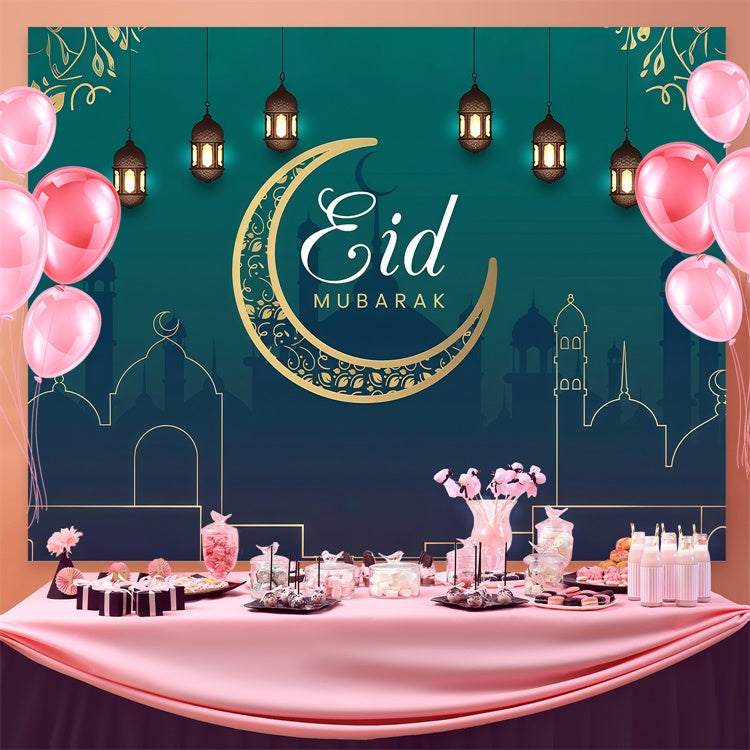 Eid Mubarak Backdrop Elegant Crescent Green Eid Backdrop UK GQ3-69