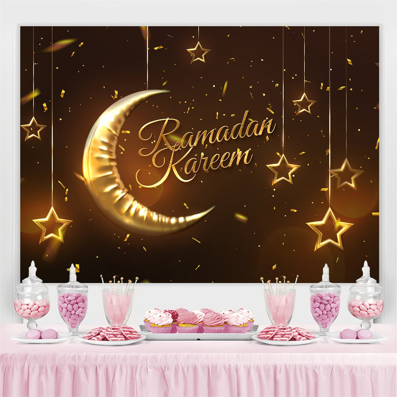 Ramadan Backdrops Golden Crescent Moon Backdrop UK GQ3-7