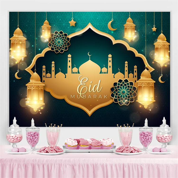 Eid Mubarak Backdrop Luxurious Gold Mosque Lantern Backdrop UK GQ3-70