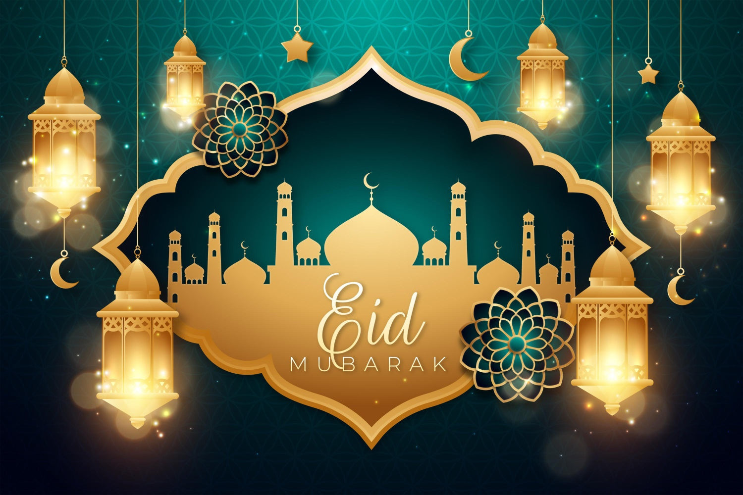 Eid Mubarak Backdrop Luxurious Gold Mosque Lantern Backdrop UK GQ3-70