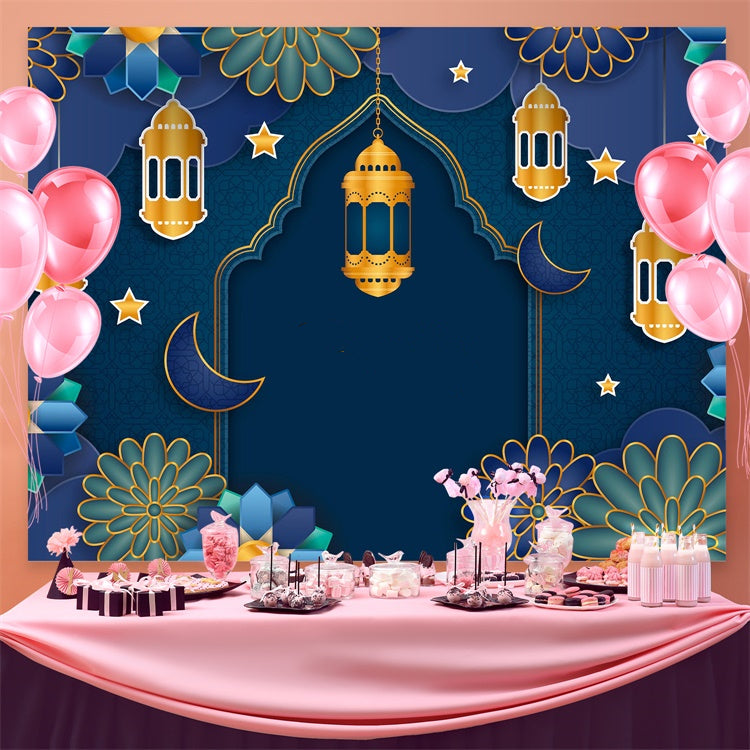 Eid Mubarak Backdrop Floral Mandala Blue Festive Backdrop UK GQ3-71