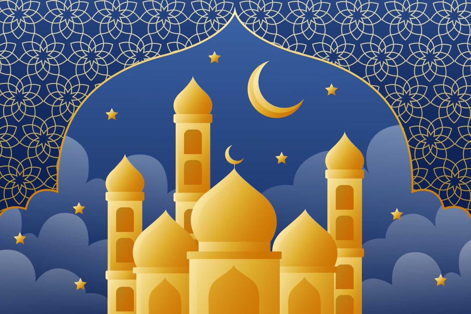 Eid Mubarak Backdrop Starry Night Grand Mosque Eid Backdrop UK GQ3-72