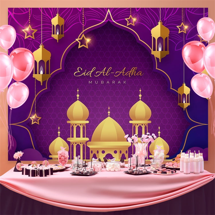 Eid Mubarak Backdrop Elegant Gold Archway Purple Backdrop UK GQ3-74
