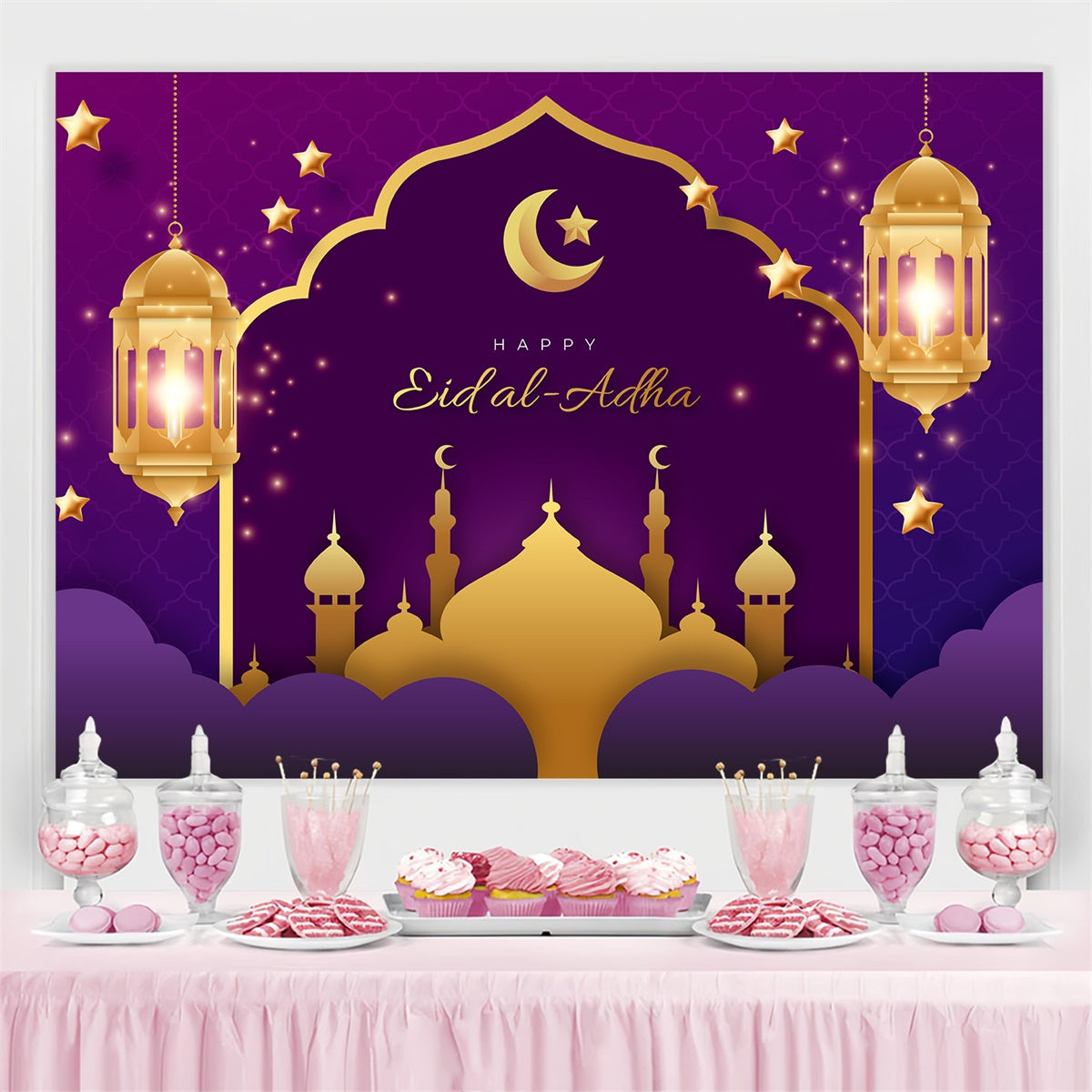 Eid Mubarak Backdrop Royal Purple Crescent Eid Backdrop UK GQ3-76