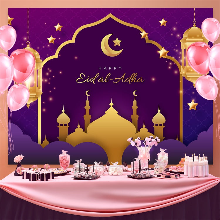 Eid Mubarak Backdrop Royal Purple Crescent Eid Backdrop UK GQ3-76