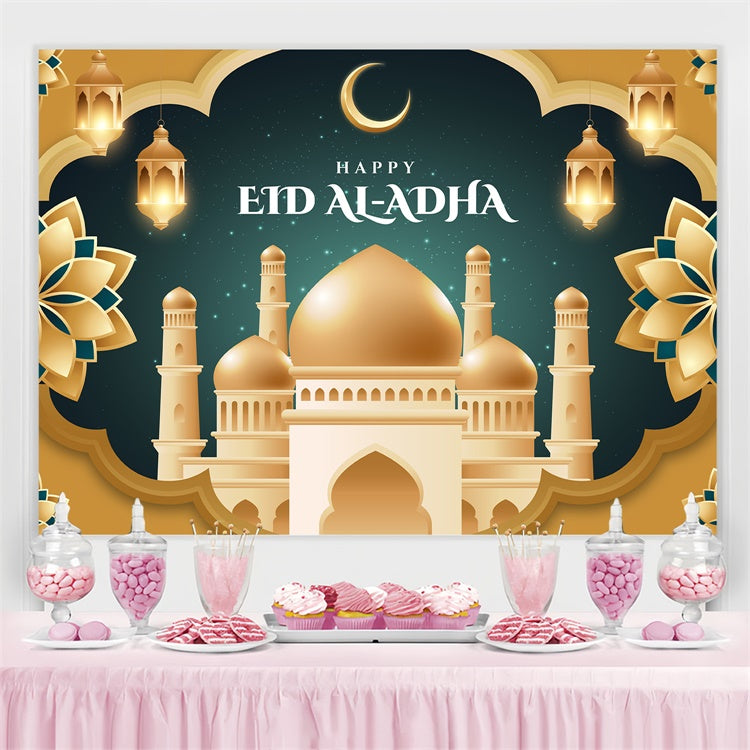 Eid Mubarak Backdrop Green Gold Luxurious Eid Backdrop UK GQ3-79