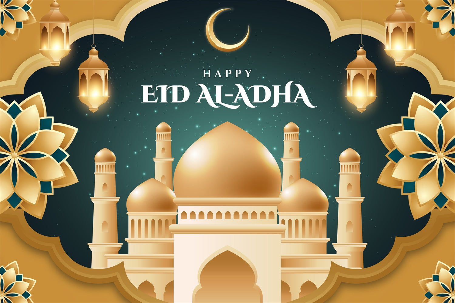 Eid Mubarak Backdrop Green Gold Luxurious Eid Backdrop UK GQ3-79