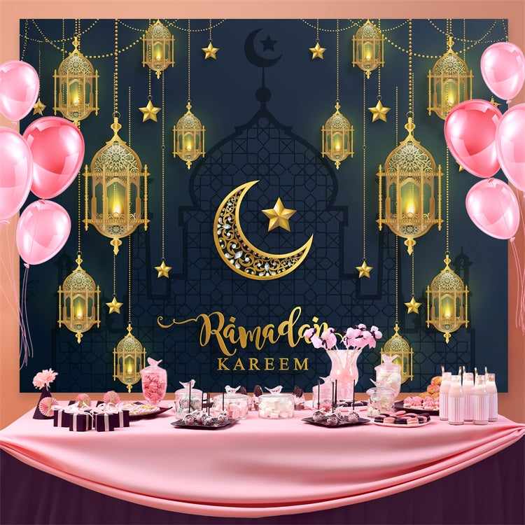 Ramadan Mubarak Backdrop Grand Mosque Crescent Lantern Backdrop UK GQ3-8