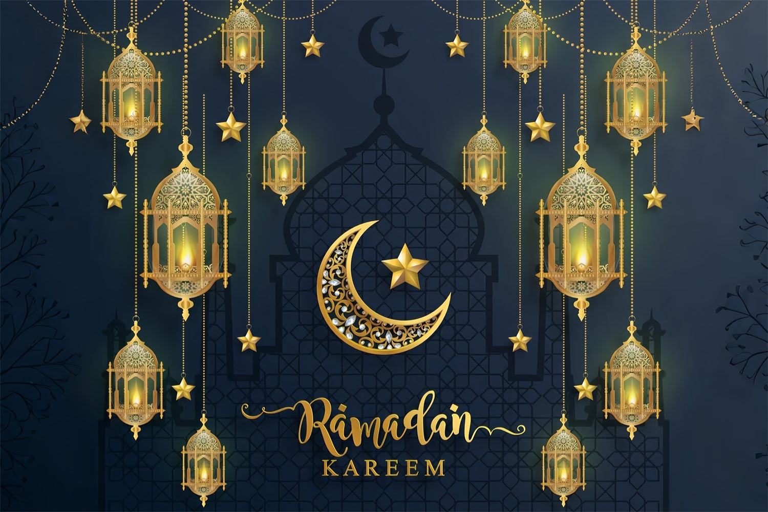 Ramadan Mubarak Backdrop Grand Mosque Crescent Lantern Backdrop UK GQ3-8