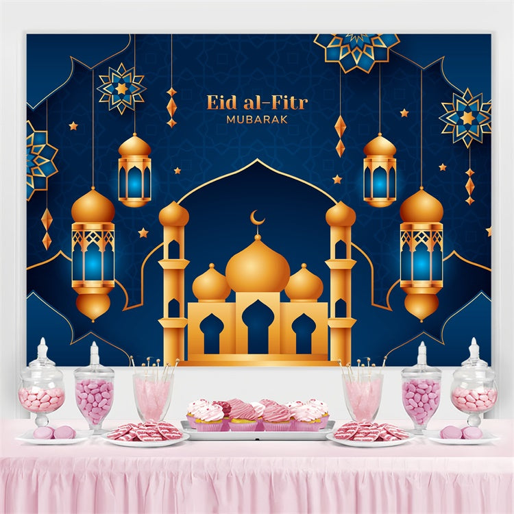 Eid Mubarak Backdrop Ornate Gold Minarets Eid Blue Backdrop UK GQ3-80