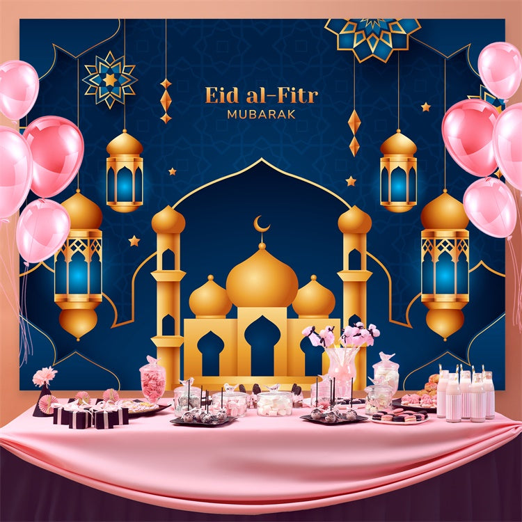 Eid Mubarak Backdrop Ornate Gold Minarets Eid Blue Backdrop UK GQ3-80