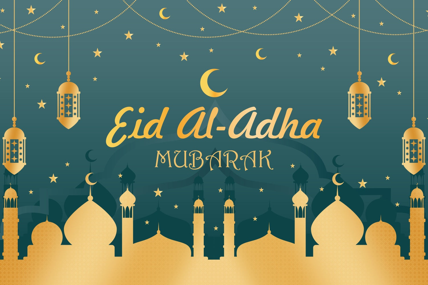 Eid Mubarak Backdrop Green Night Golden Mosque Backdrop UK GQ3-81