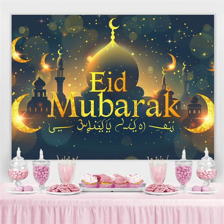 Eid Mubarak Backdrop Crescent Glow Golden Mosque Eid Backdrop UK GQ3-82