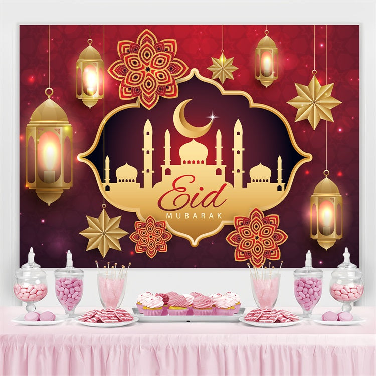 Eid Mubarak Backdrop Gold Mosque Elegant Lanterns Backdrop UK GQ3-84