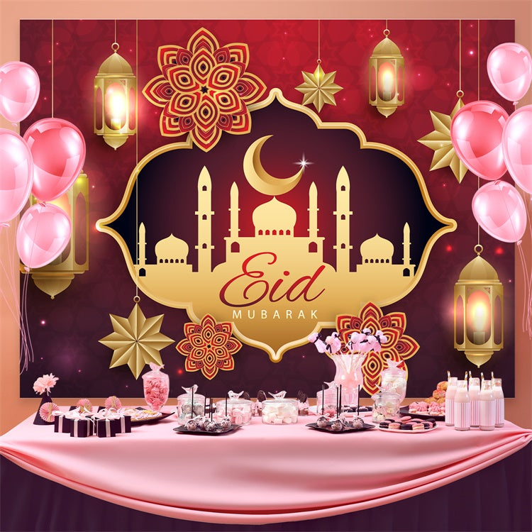 Eid Mubarak Backdrop Gold Mosque Elegant Lanterns Backdrop UK GQ3-84