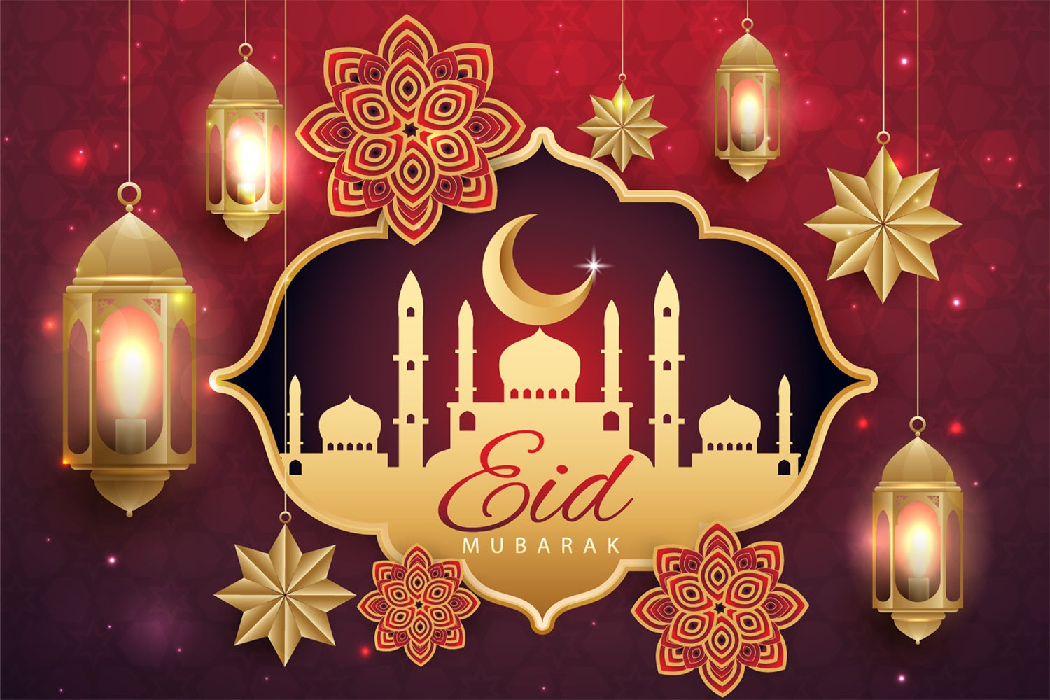 Eid Mubarak Backdrop Gold Mosque Elegant Lanterns Backdrop UK GQ3-84
