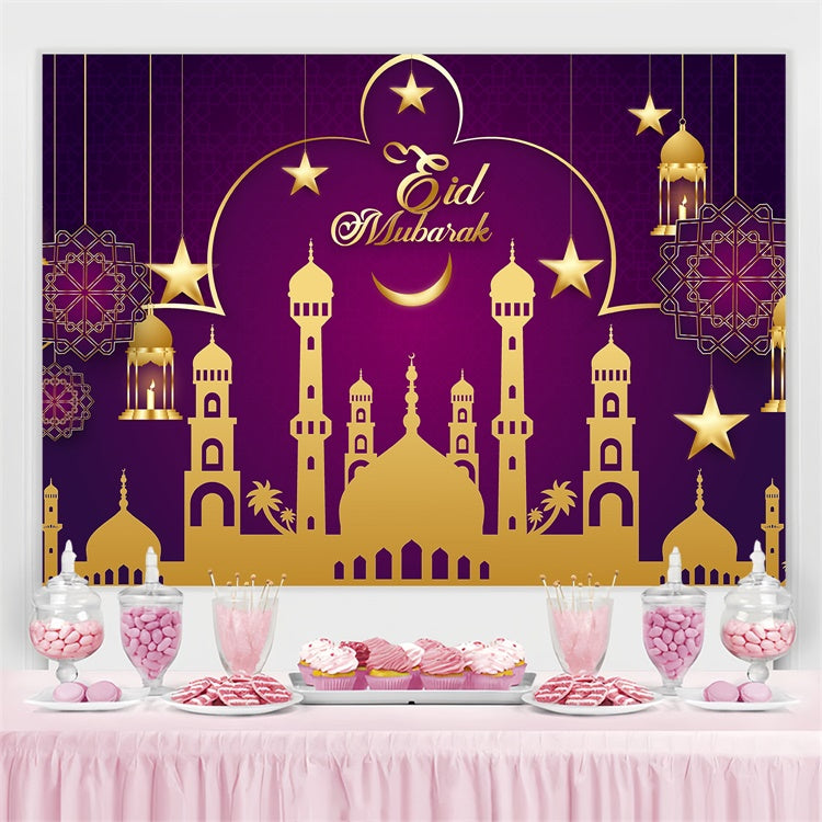 Eid Mubarak Backdrop Festival Hanging Lights Purple Backdrop UK GQ3-85