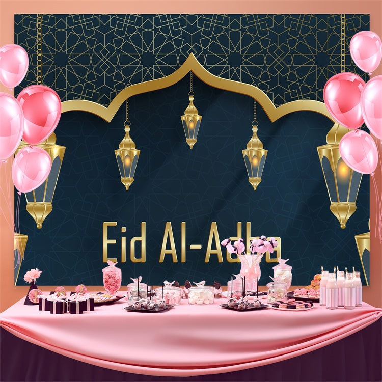 Eid Mubarak Backdrop Elegant Blue Ornate Lanterns Backdrop UK GQ3-86