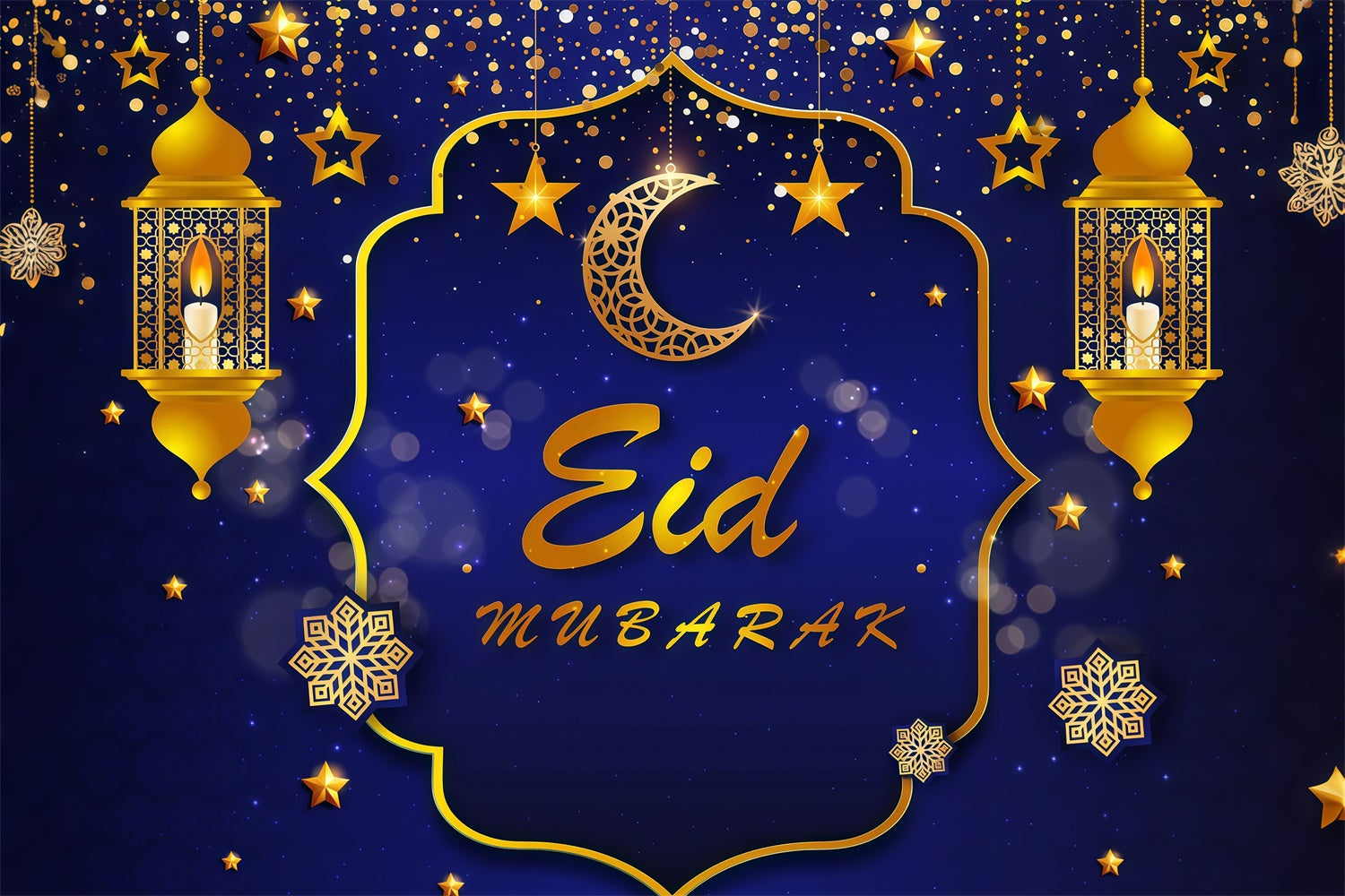 Eid Mubarak Backdrop Deep Blue Golden Lanterns Backdrop UK GQ3-87