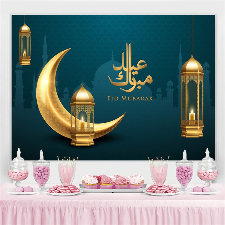Eid Mubarak Backdrop Glowing Lanterns Crescent Moon Backdrop UK GQ3-89