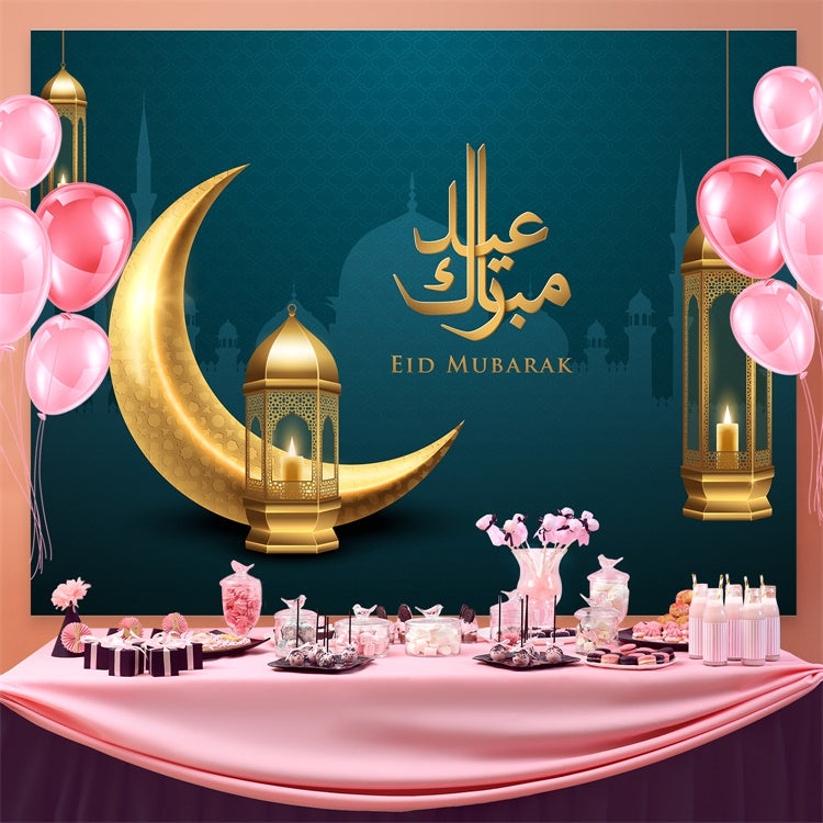 Eid Mubarak Backdrop Glowing Lanterns Crescent Moon Backdrop UK GQ3-89
