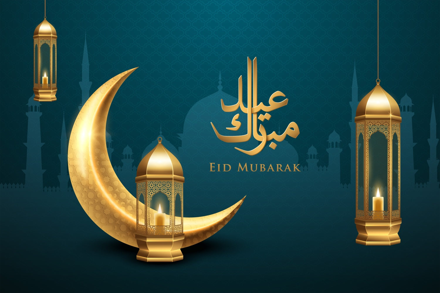 Eid Mubarak Backdrop Glowing Lanterns Crescent Moon Backdrop UK GQ3-89