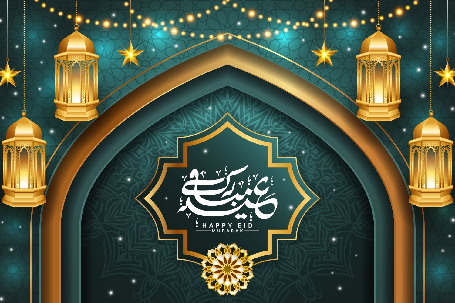 Eid Mubarak Backdrop Islamic Archway Hanging Lights Backdrop UK GQ3-92