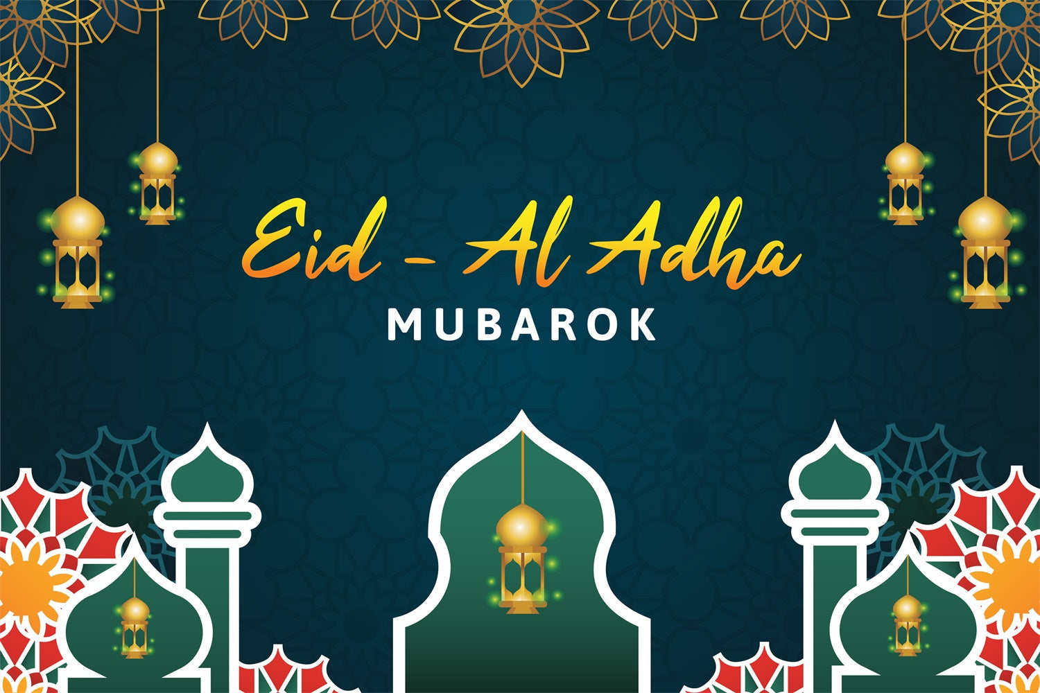 Eid Mubarak Backdrop Golden Floral Hanging Lantern Backdrop UK GQ3-93