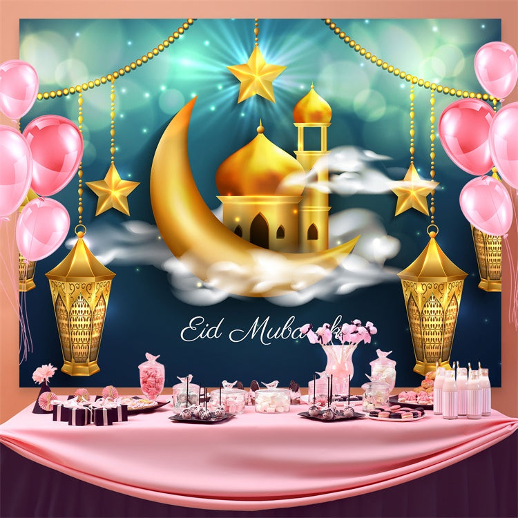 Eid Mubarak Backdrop Shimmering Crescent Star Eid Backdrop UK GQ3-97