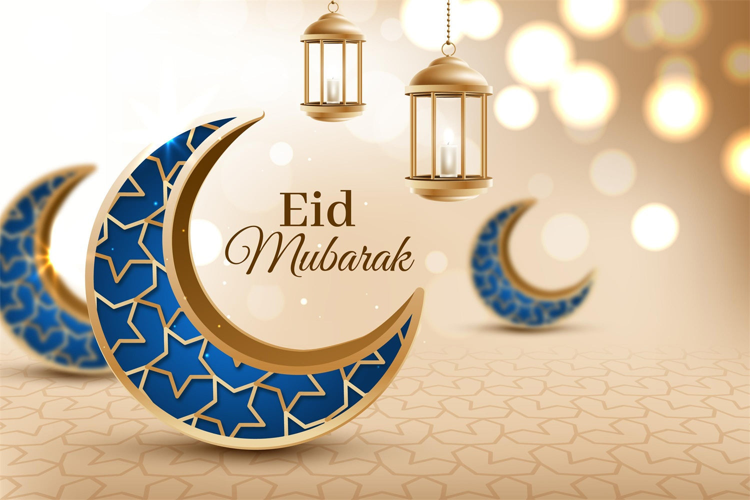 Eid Mubarak Backdrop Arabian Style Blue Gold Crescent Backdrop UK GQ3-98