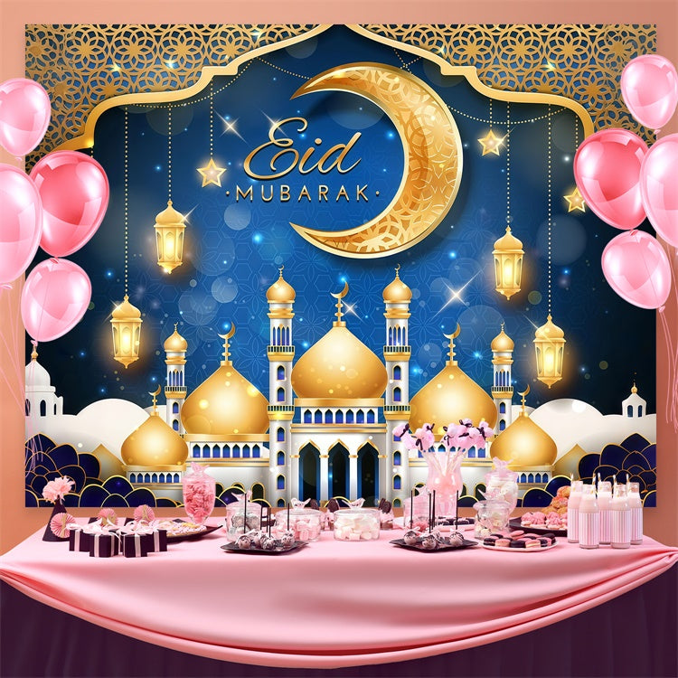 Eid Mubarak Backdrop Golden Majestic Mosque Festive Backdrop UK GQ3-99