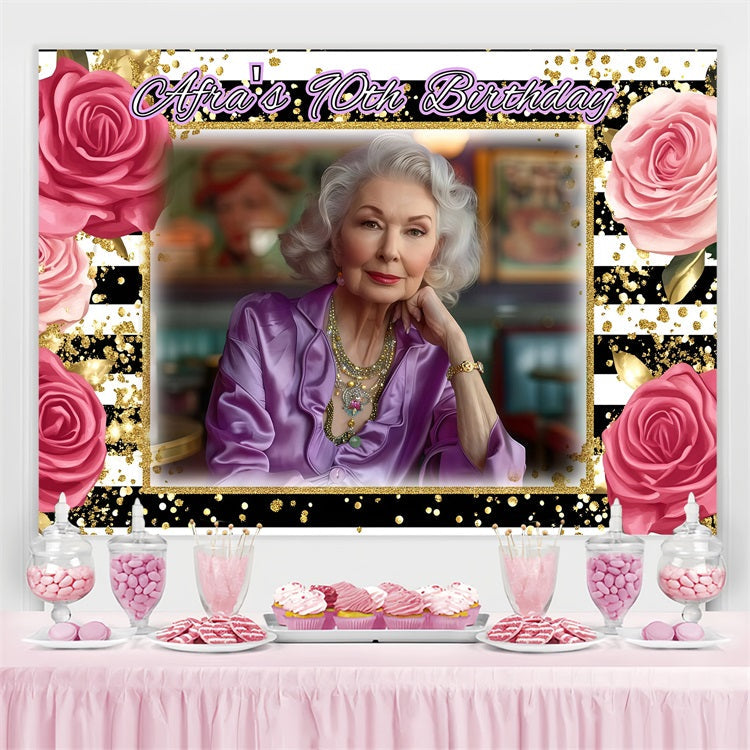Customized Backdrop For Birthday Luxe Rose Celebration 90th Backdrop UK GQ4-15