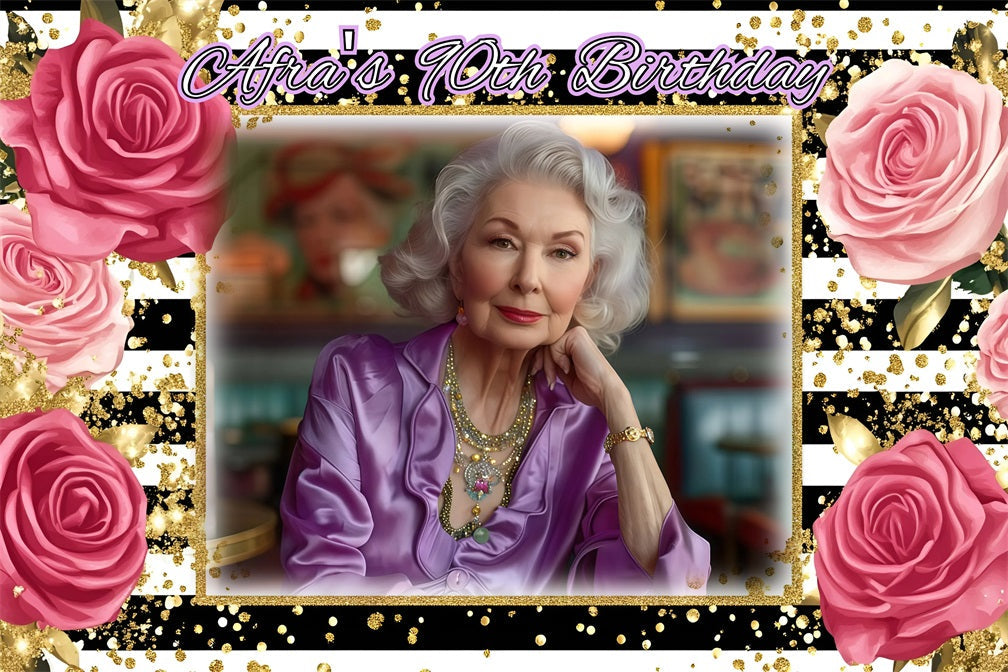 Customized Backdrop For Birthday Luxe Rose Celebration 90th Backdrop UK GQ4-15